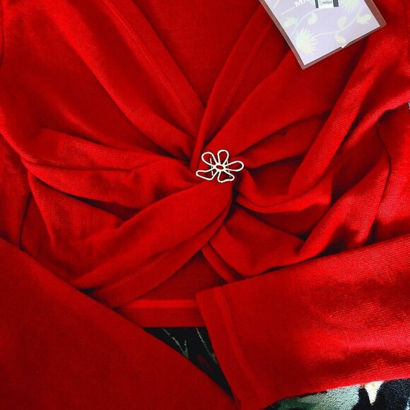 NWT MACCAPANI The Angela Twist Detail Long Sleeve Y2K 90's Crop Top in Red Sz. L - Picture 7 of 8